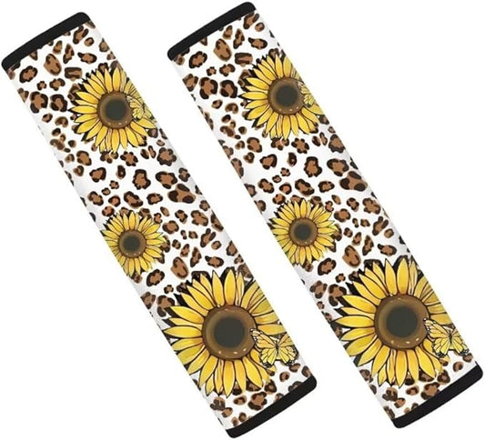 Sunflower Leopard Car Seat Belt Strap Shoulder Pad,Car Seat Belt Cover Pad Universal Fit Suitable for Shoulder Bag, Laptop Computer Bags