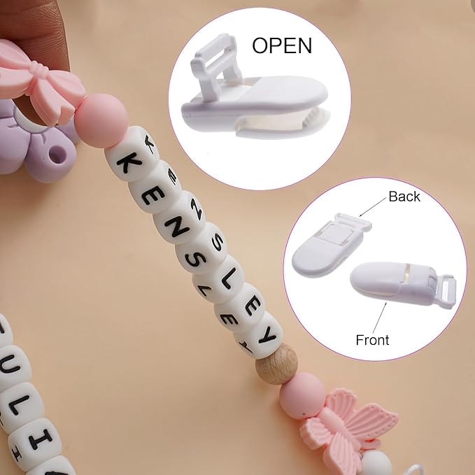 Personalized Pacifier Clip with Name Custom Pacifier Holder with Name Newborn Baby Gift Sets (Butterfly)