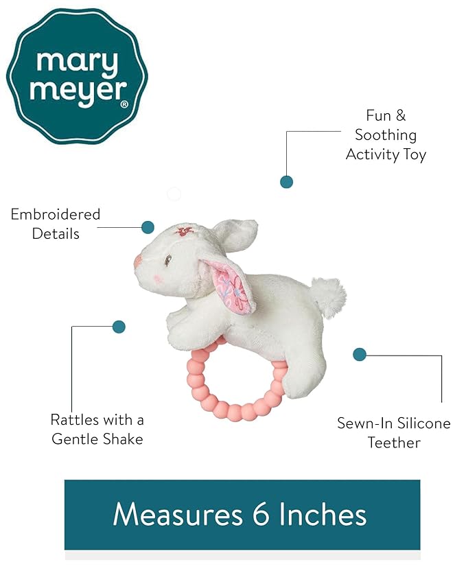 Mary Meyer Soft Baby Rattle with Soothing Teether Ring, 6-Inches, Bella Bunny
