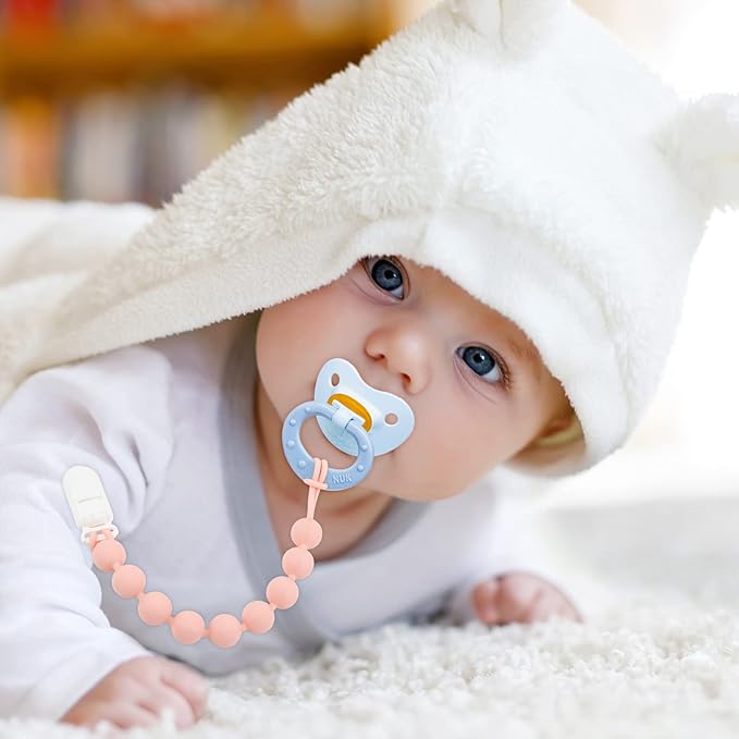 MINMUNJIU Baby Girl Newborn Essentials, 4 Pack Silicone Pacifier Clips for Girls, One Piece Flexible Soft Binky Clips Baby Stuff and Gifts for Girls