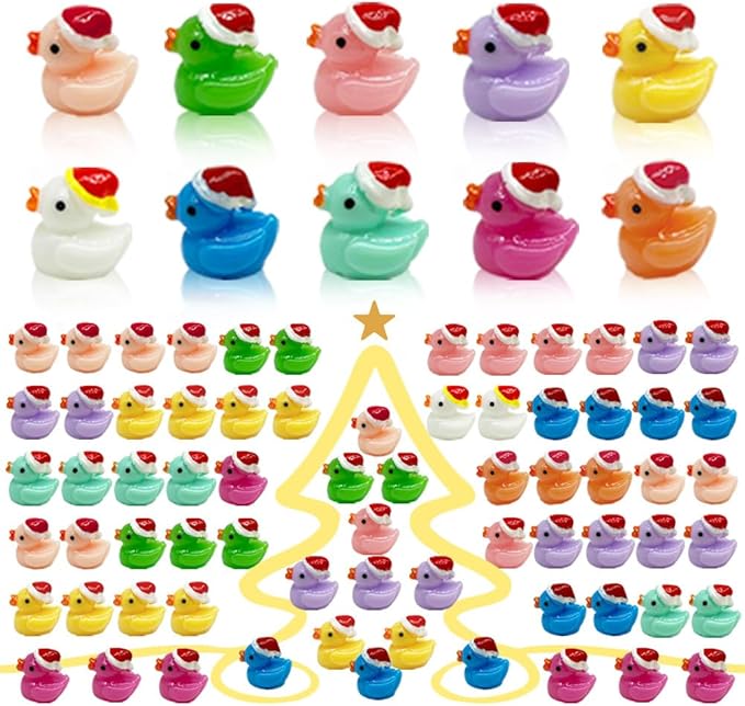 AWEELON100 Pcs Christmas Tiny Ducks Mini Resin Ducks Tiny Ducks (A)