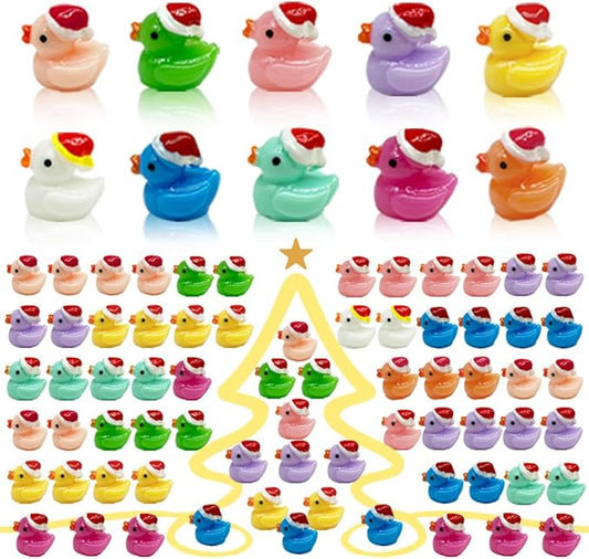 AWEELON100 Pcs Christmas Tiny Ducks Mini Resin Ducks Tiny Ducks (A)