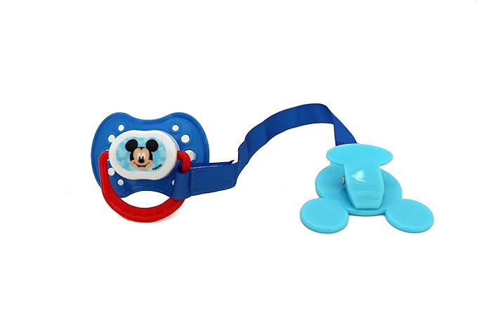 Disney Cudlie Mickey Mouse Baby Boy 4 Pack of 2 Pacifiers & 2 Clips with Old Time Mickey Print