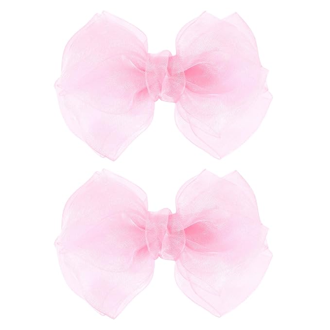 Pink Hair Bows Barrettes Mesh Bow Clips 4" Organza Double Tulle Bowknot Hairpins Handmade Birthday Dress outfit Decor Accessories Gift for Teens Toddler Girls Children Kids Women