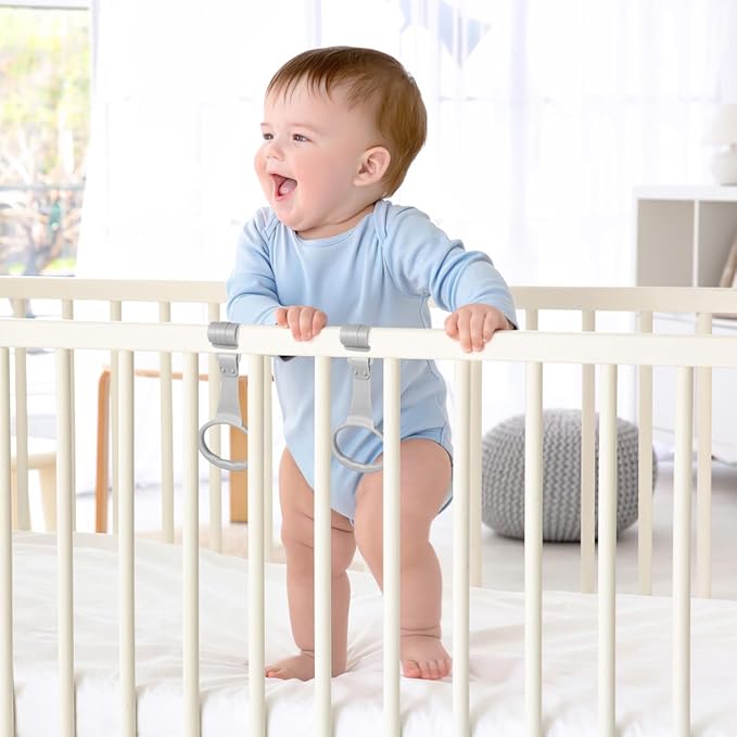 FAVOMOTO Baby Pull Up Rings: Portable Baby Walking Assistant — Infant Standing Pull Up Handles for Playpen Crib Bed, Standing Assist Tool for Infant Toddler Walking Training
