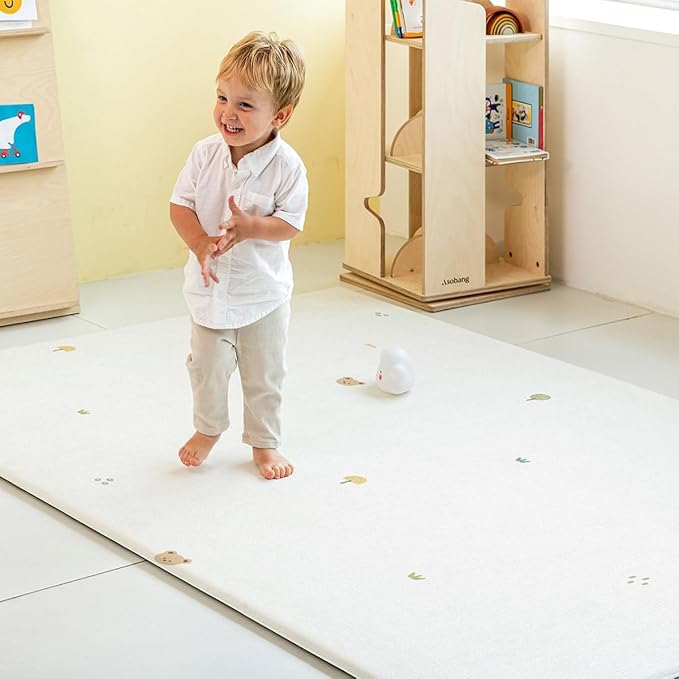 Premium Soft Play Mat - Coco Bear + Woven Sisal - Made in Korea - Non-Toxic Soft Floor Mats, Water Resistant, for Playrooms, Kids Rooms & Family Spaces, Reversible - 75"x51"