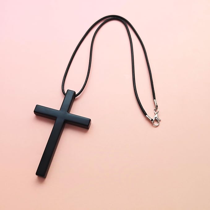 Cross for Car Mirror Hanging, Rearview Mirror Hanging Accessories, Cross for Car Ornament, Rearview Charms for Women Men(Black)