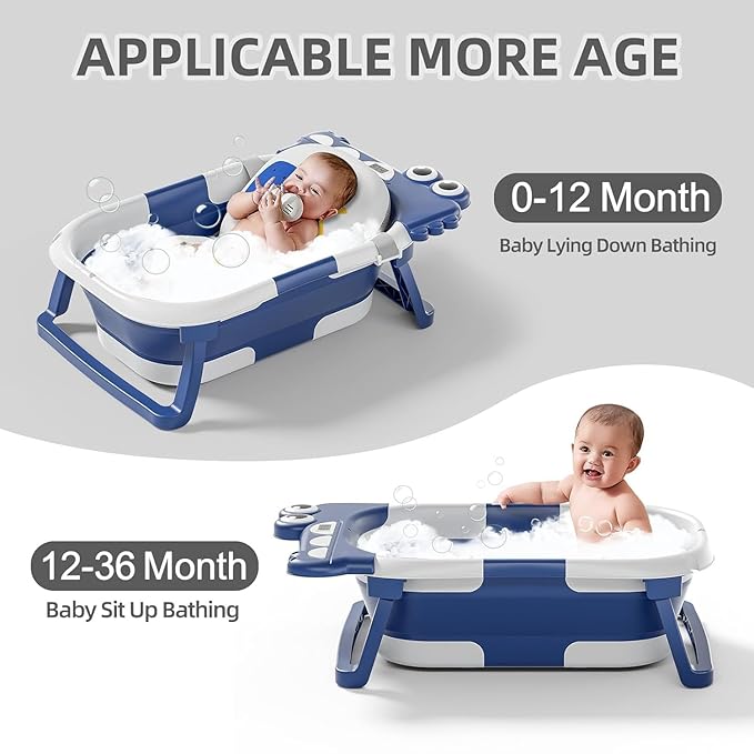 TPN Collapsible Baby Bathtub, Baby Bath Tub with Soft Cushion & Real-Time Thermometer, Baby Bathtub Infant to Toddler Tub (0-36 Months), Portable Newborn Travel Bath tub