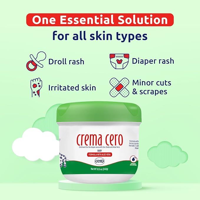 Diaper Rash Cream with Zinc Oxide & Aloe Vera for Babies – Crema Cero 8.5 oz | Fast Relief Ointment, Protective Barrier | Paraben-Free, Gentle for Newborns & Sensitive Skin