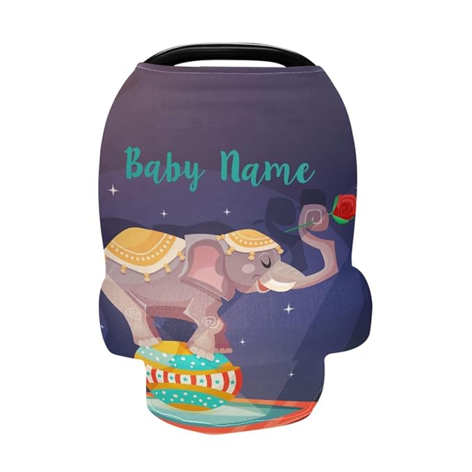 Personalized Baby Car Seat Cover for Babies, Custom Name Baby Car Seats Canopy for Boys Girls, Elephant Nursing Breastfeeding Stroller Covers for Infant Newborn, Shower Gift for Baby
