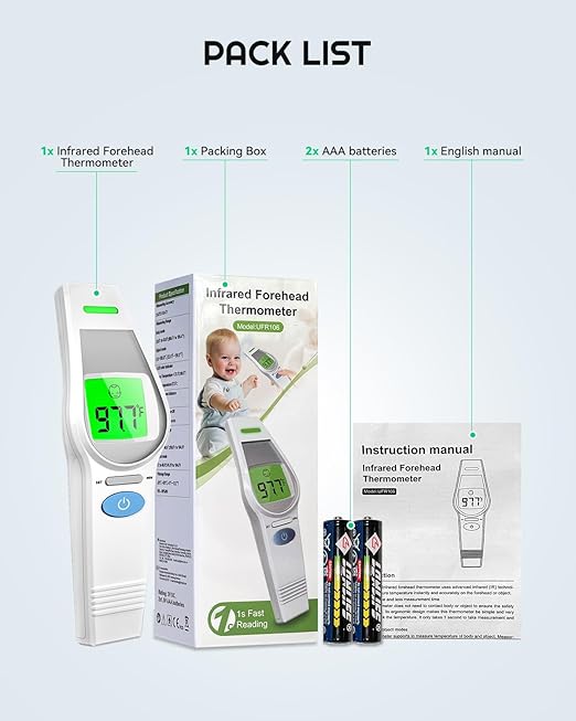 MugeTree No-Touch Forehead Thermometer for Adults and Kids Digital Baby Thermometer 2 in 1 Forehead & Object Thermometer Fever Alarm & Silent Mode Baby Essentials Non Contact