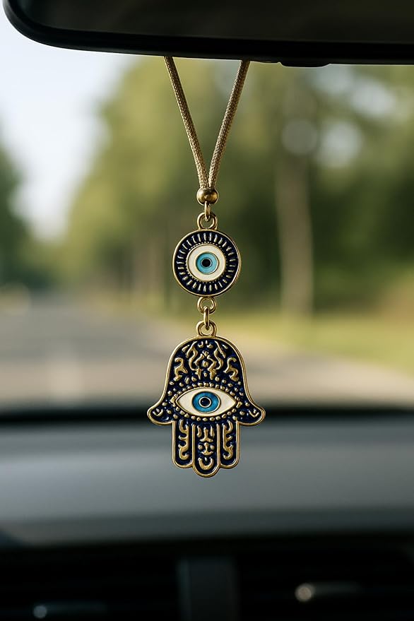 Simagift Luxury Gold Detailed Hand Of Fatma & Evil Eye Mirror Rearview Mirror Ornament