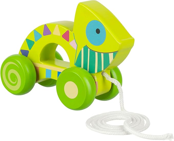 Orange Tree Toys: Pull Along: Chameleon - Wooden Toy, Colorful Wheeled Character, Encourage First Steps, FSC Certified, Toddler & Kids Ages 1+