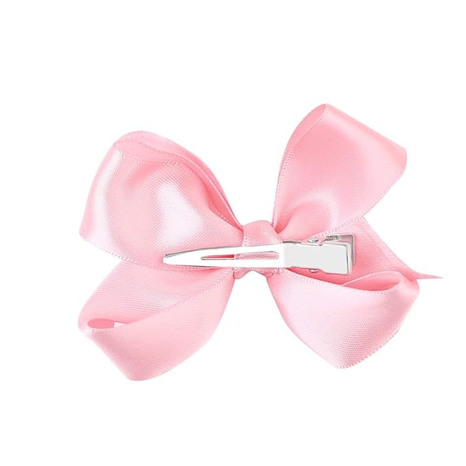 3 Inch Satin Bow for Little Girls - 2 Pcs (Pink)
