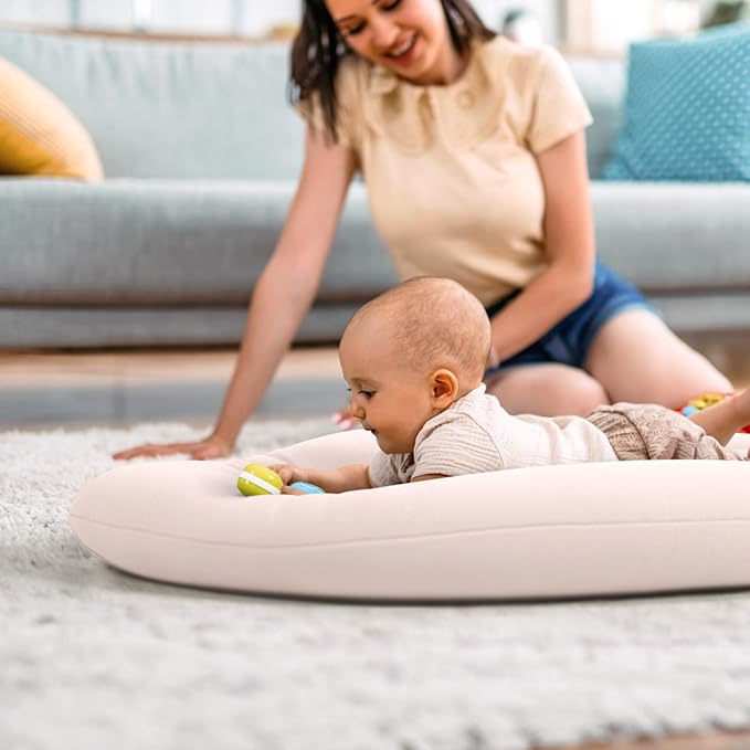 Baby Lounger for Newborn: Skin-Friendly & Breathable for 0-12 Months Infant Tummy Time Playtime & Diaper Changes - Portable & Lightweight Cushion for New Parents (Nude)