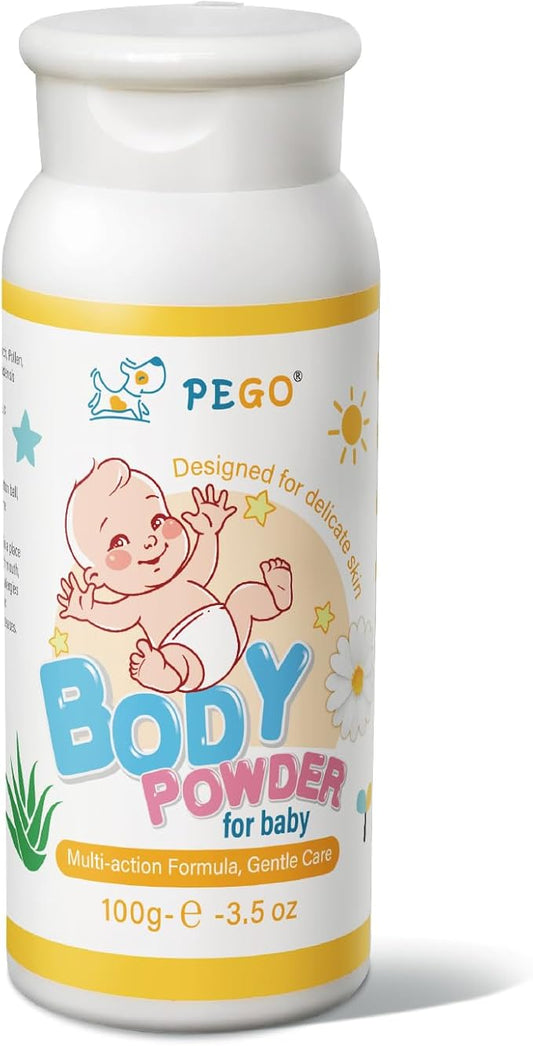PEGO Cornstarch Baby Powder,Talc-Free,with Zinc Oxide,Aloe and Chamomilla,Prevent Heat Rash,Diaper Rash,Protect Newborns,Toddlers from Chafing,‌Non-Irritating,Travel Size 100g/3.5Oz (1 Pack)