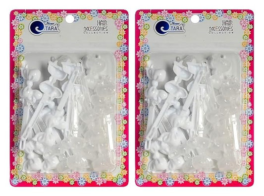 Self Hinge Hair Barrettes for Girls, 40pc Count (WHITE AND CLEAR)