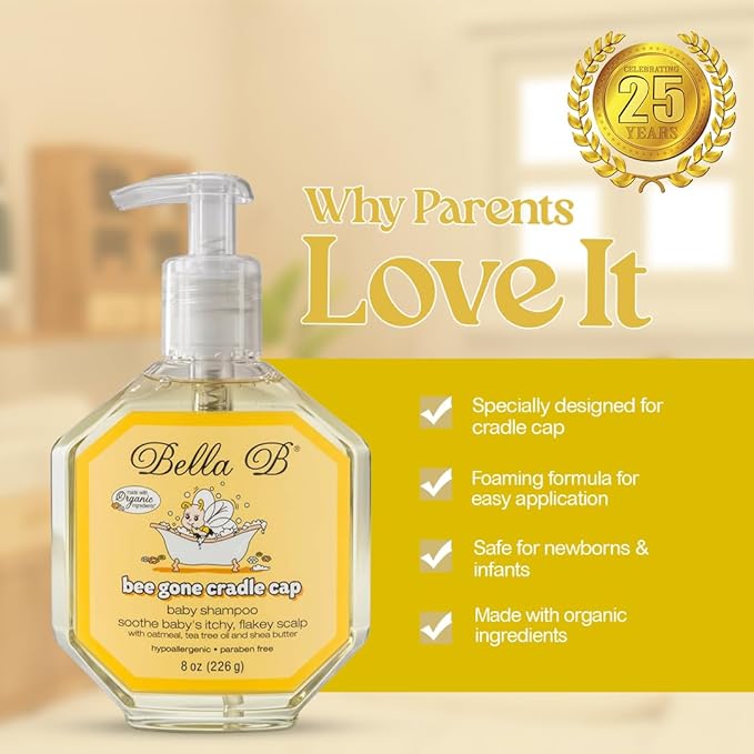 BELLA B Bee Gone Cradle Cap Baby Shampoo Treatment, 8 oz, Organic Natural Dry Scalp Shampoo For Babies