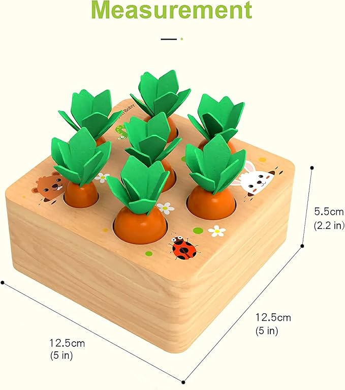 Montessori Toys for 1 Year Old, Carrot Shape Size Sorting Game, Wooden Easter Baby Toys for Babies 6-12 Months Fine Motor Skills Development Age 1-5, Easter Party Favors for Kids