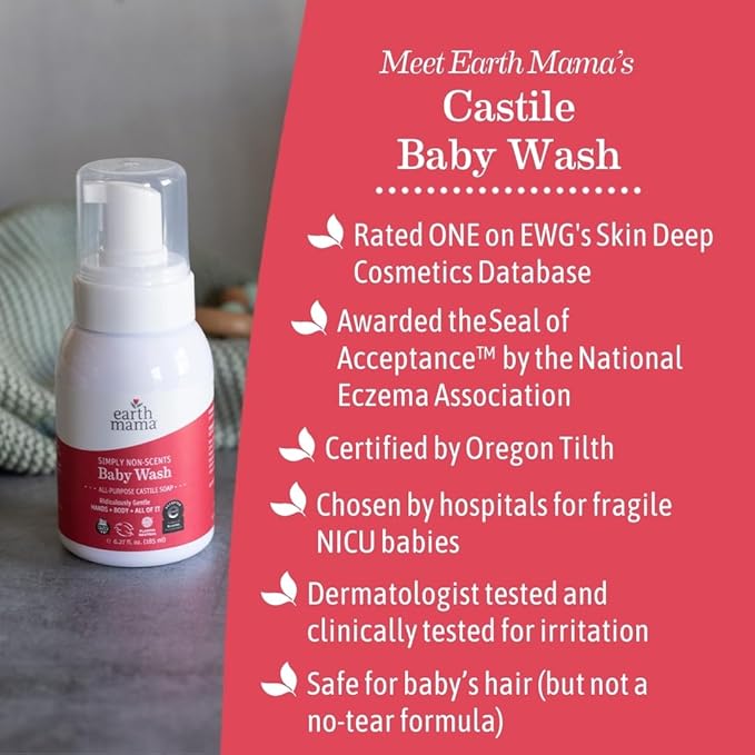 Earth Mama Simply Non-Scents Baby Wash Foaming Hand Soap Refill, All-Purpose Body Wash for Sensitive Skin, Castile Soap with Coconut Oil, Shea Butter, Calendula, & Aloe, 5.3 Fl Oz (Pack of 2)