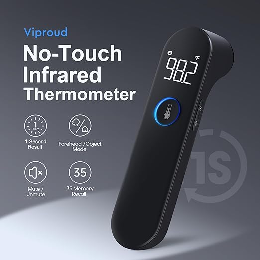 No-Touch Forehead Thermometer LED Black