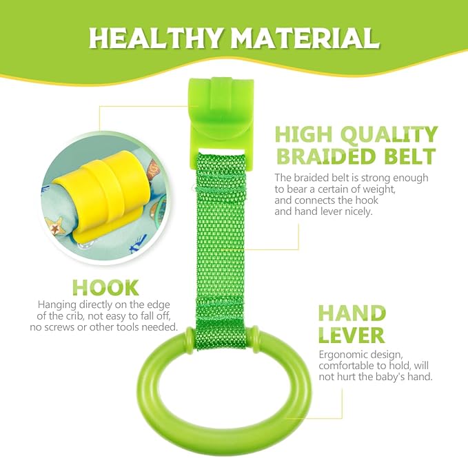 Kisangel 4pcs Baby Play Gym Pull Ring Baby Bed Stand Up Rings Nursery Baby Cot Rings Toddler Activity Kids Walking Training Tool