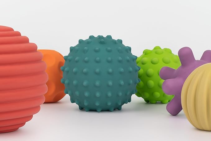 Miniland Sensory Balls, Babies Birth to Toddlers Age 4, Natural Rubber Latex, Soft Teething Toys, Easy Grip Play, Textured, Colors Multi-Sensory Stimulation, Motor Skill Development