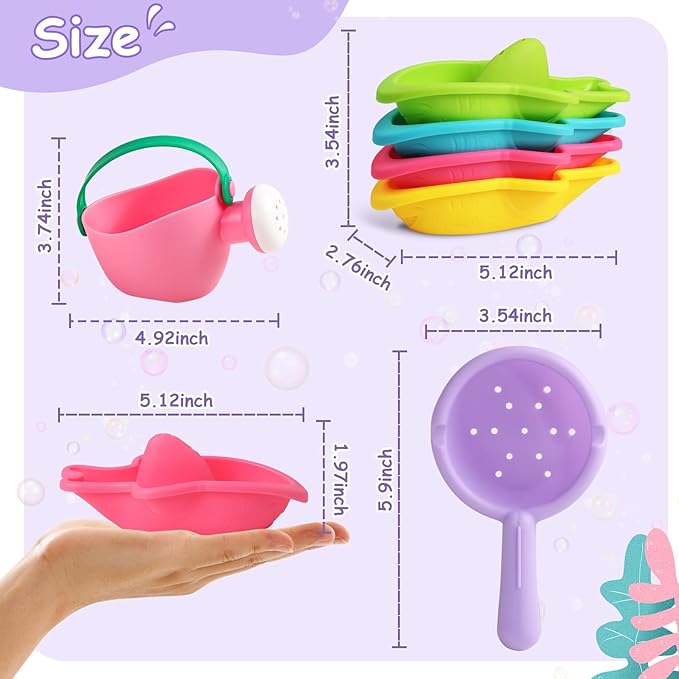 Fajiabao Bath Toys for Kids Ages 1-3 Toddler Bath Toys Mold Free for 2-4 Stacking Boat Water Table Pool Sand Bathtub Sensory Toys for Girls Boys Gifts 6 PCS (Color Random