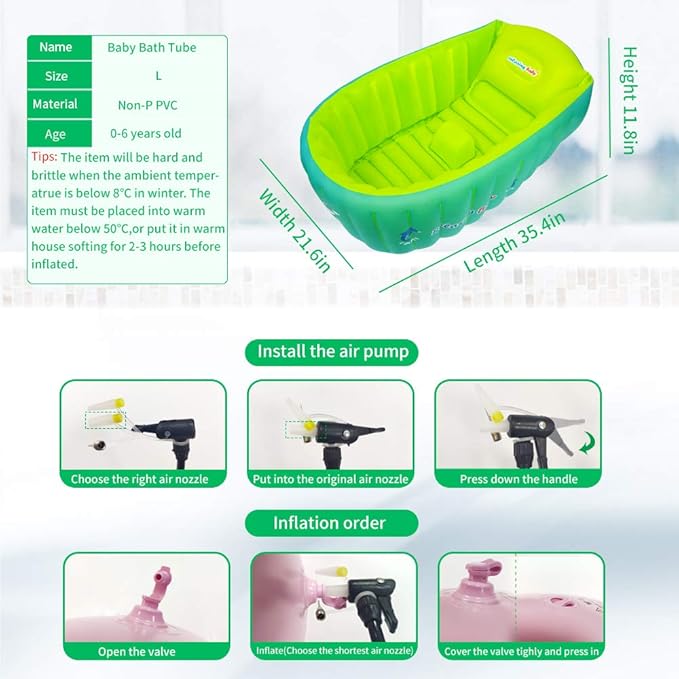 | Inflatable Baby Bathtub,Newborn Bathtub Seat for Infant,Non-Slip Baby Pool for Sitting up,Foldable Toddler Tub Shower,Portable Travel Bath for Kids 0-6 Year (Multi, Animal Print)
