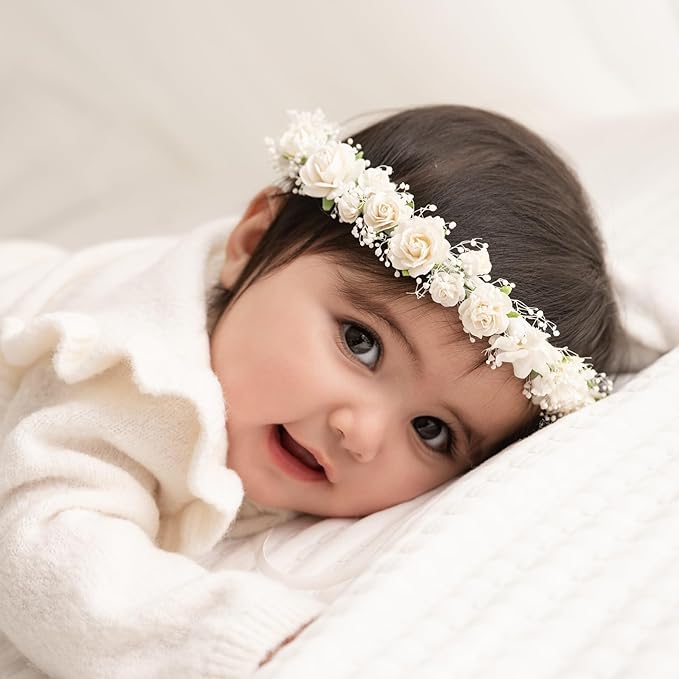 Flower Girl Crown with Baby's Breath Headpiece Floral Hair Wreath Rustic Wedding Hair Accessories Headband (Toddler)
