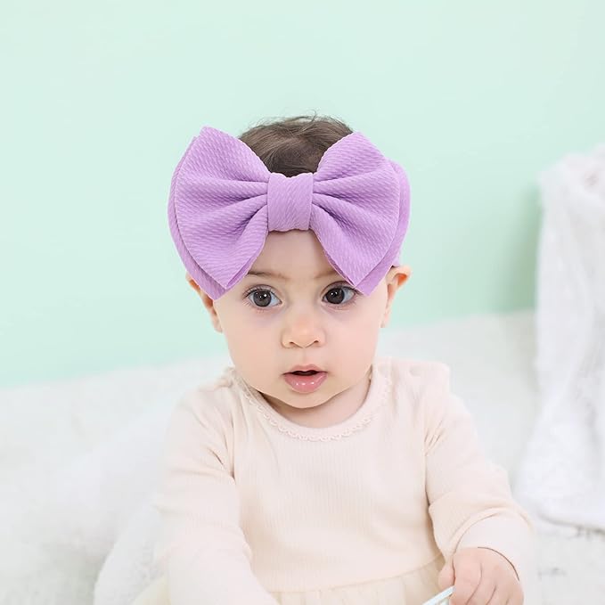 Cinaci 12 Pack Stretchy Elastic Wide Nylon Headbands with Solid Knot Big Hair Bow Headwraps Large Oversized Hair Bows Accessories for Baby Girls Infants Toddlers Kids