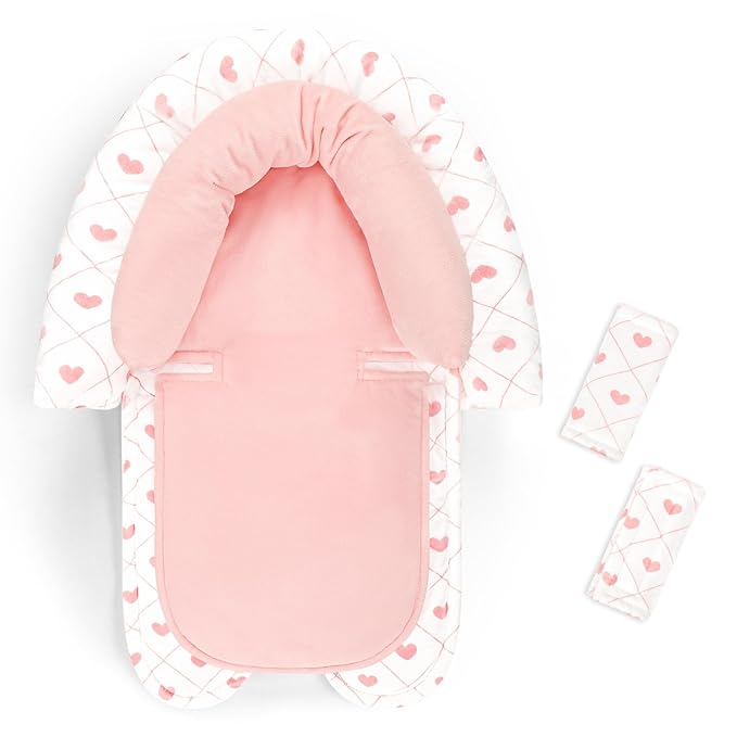 Infant Car Seat Insert, Baby Car Seat Head & Body Support with 2 Strap Pads, Ultra Soft Newborn Preemie Carseat Insert Cushion for Girls Boys, Fits Car Seat, Stroller, Swing, Bouncer, Pink