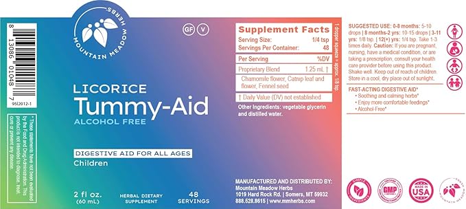 Mountain Meadow Herbs Licorice Tummy-Aid for Babies & Kids – Gas Relief Drops for Colic, Upset Stomach, Reflux & Bloating – Natural, Alcohol-Free Liquid Formula – 2 oz