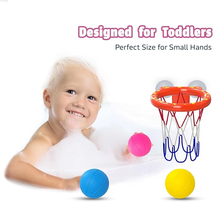 MARPPY Bath Toys - Bathtub Basketball Hoop for Toddler Kids - Mold-Free Bath Toys with Strong Suction Cups and 3 Colorful No-Hole Balls - Fun Shower and Bathtub Toy for Toddlers