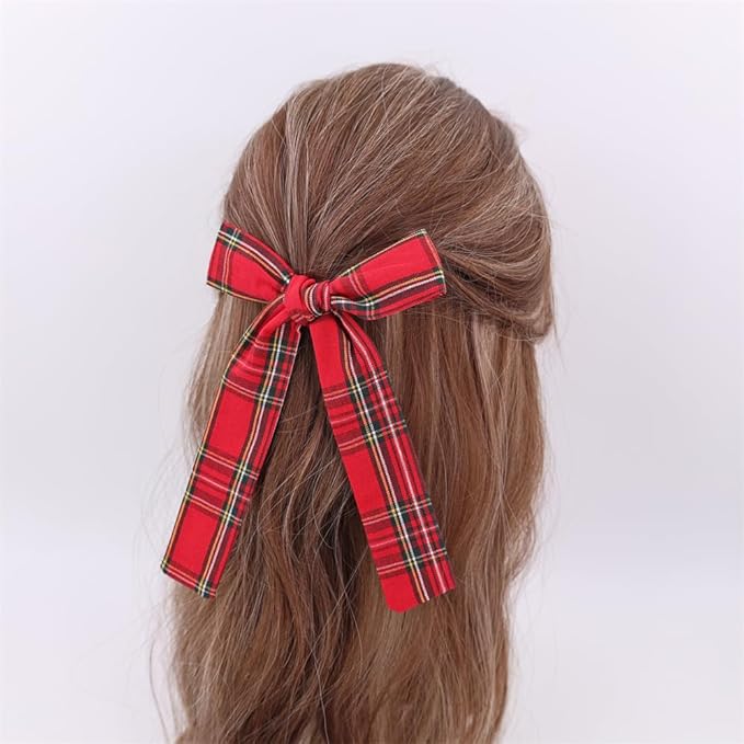Set of 4 Tartan Red Bow Hair Clips for Little Girls Toddler Baby Mom Women Hair Barrettes Accessories 3 Styles Bows School Uniform Plaid Bows