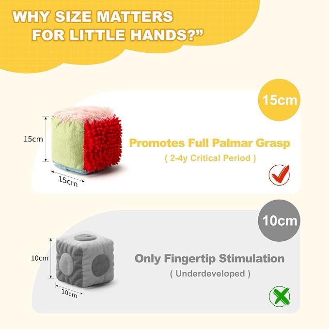 edusense Touch Cube for Toddlers, Soft & Plush Sensory Toy, High Contrast Activity Cube with Textures, Crinkle Sounds & Tags, Durable Baby Toy for Visual & Tactile Development 3+ Age