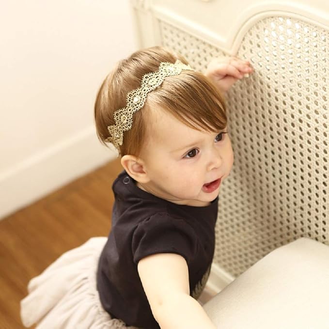 Hapibuy Gold Lace Flower Rhinestone Design Headpiece For Lovely Baby Princess Girls Hand Sewing Beads Hair Accessories Toddlers Headwrap for baby Girl