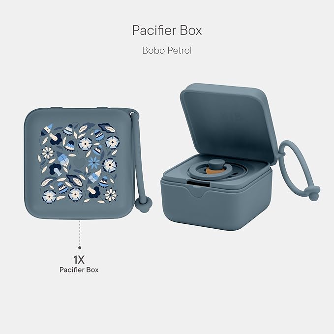 BIBS Liberty Pacifier Box with Strap. Soother Holder and Steriliser case. 100% BPA Free Food-Grade Material - Bobo Petrol