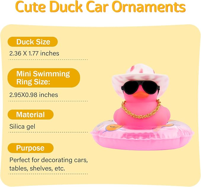 wonuu Car Accessories Rubber Ducks Dashboard Decorations Rubber Duck Pink Accessories Dashboard Duck Car Decorations Car Ducks for Dashboard Car Duck Car Dashboard Decorations, BG-pink-cowboywhitepink