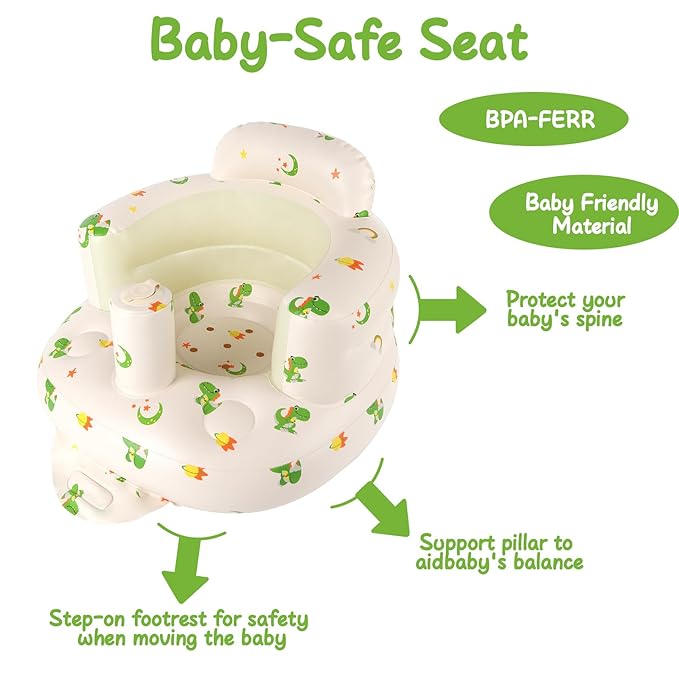 TDTOK Inflatable Baby Seat for Baby 3 Months Up, Portable Sit Me Up Floor Seat with Built in Air Pump Inflatable Chair with Back Support ﻿