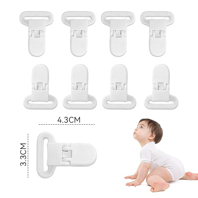 100Pcs Pacifier Clips Holders Suspender Mitten Binky Clip for DIY Teething Toys Baby Blankets Bib Holder Suit for 20mm Ribbon (White)