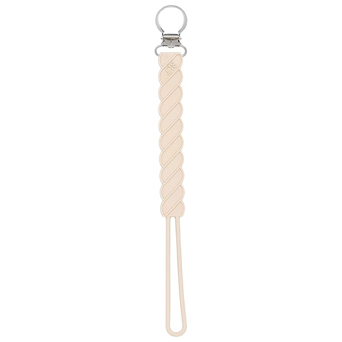 Three Little Tots All Silicone Modern, Short and Safety Tested Pacifier Clip (Tan, Twist)