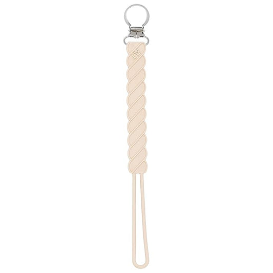 Three Little Tots All Silicone Modern, Short and Safety Tested Pacifier Clip (Tan, Twist)