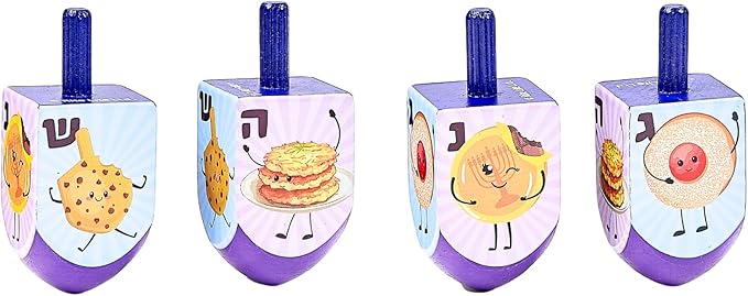 Rite Lite Whimsical Foods Dreidel Hanukkah Gift Set of 4 Fun Chanukah Decor Judaica Goodie Bag with Jelly Donut, Cookie, Noodle Kugel, Latke Design | Jewish Holiday Party Favors Hostess Gifts
