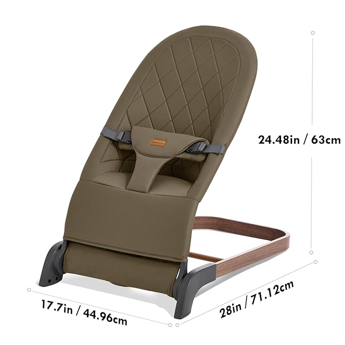 Foldable Baby Bouncer, Baby Bouncer Seat with 3 Adjustable Heights, Portable Newborn Rocker, Ergonomic Bouncer Seat for Natural Bounce, Bouncer for Babies 0-6 Months, Soft Cotton (Green)