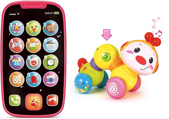 Stone and Clark My First Smartphone & Musical Press & Go Caterpillar Toy Bundle - Interactive Learning Toys for Toddlers