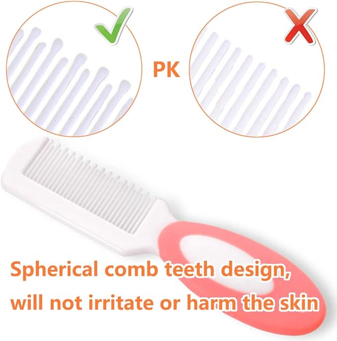 Baby Hair Brush and Comb Set for Newborns & Toddlers，Natural Soft Bristles，Ideal for Cradle Cap， Baby Registry Gift (Pink)