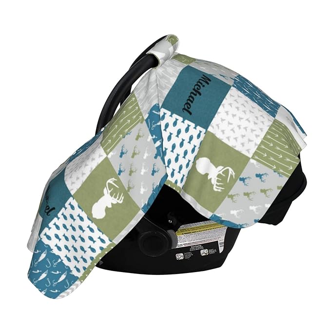 Personalized Deer Duck Woodland Baby Car Seat Canopy for Babies with Name, Custom Car Seat Covers for Girls, Peekaboo Opening Minky Nursing Breastfeeding Cover Infant Car Seat Canopies for Newborn