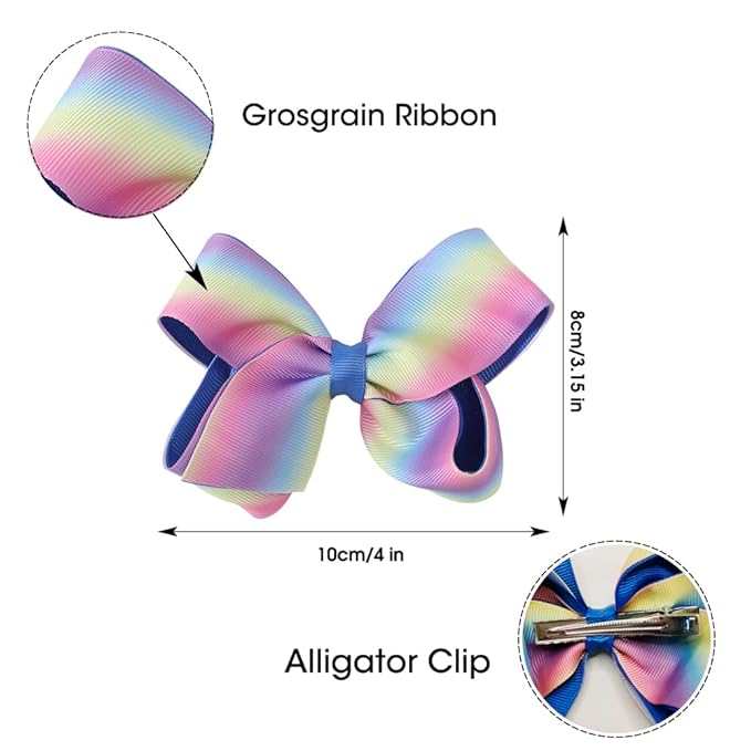 JIAHANG Baby Girls 4 Inch Grosgrain Ribbon Hair Bow Headband and Alligator Clips Set, Colorful Hair Bow Accessories for Children Toddler School Girls 4Pcs Gift Set (Gradient1)