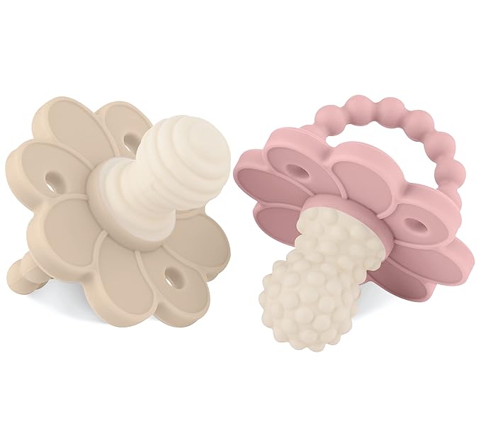Soothipop Silicone Pacifier Teething Toys for Babies 0-6 Months 12, 18 Months - Pacifier Shaped Baby Teether, Soft Teething Pacifiers for Babies Baby Teething Relief Flower